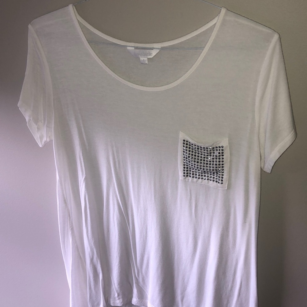 White Tee with Sequin Pocket Accent